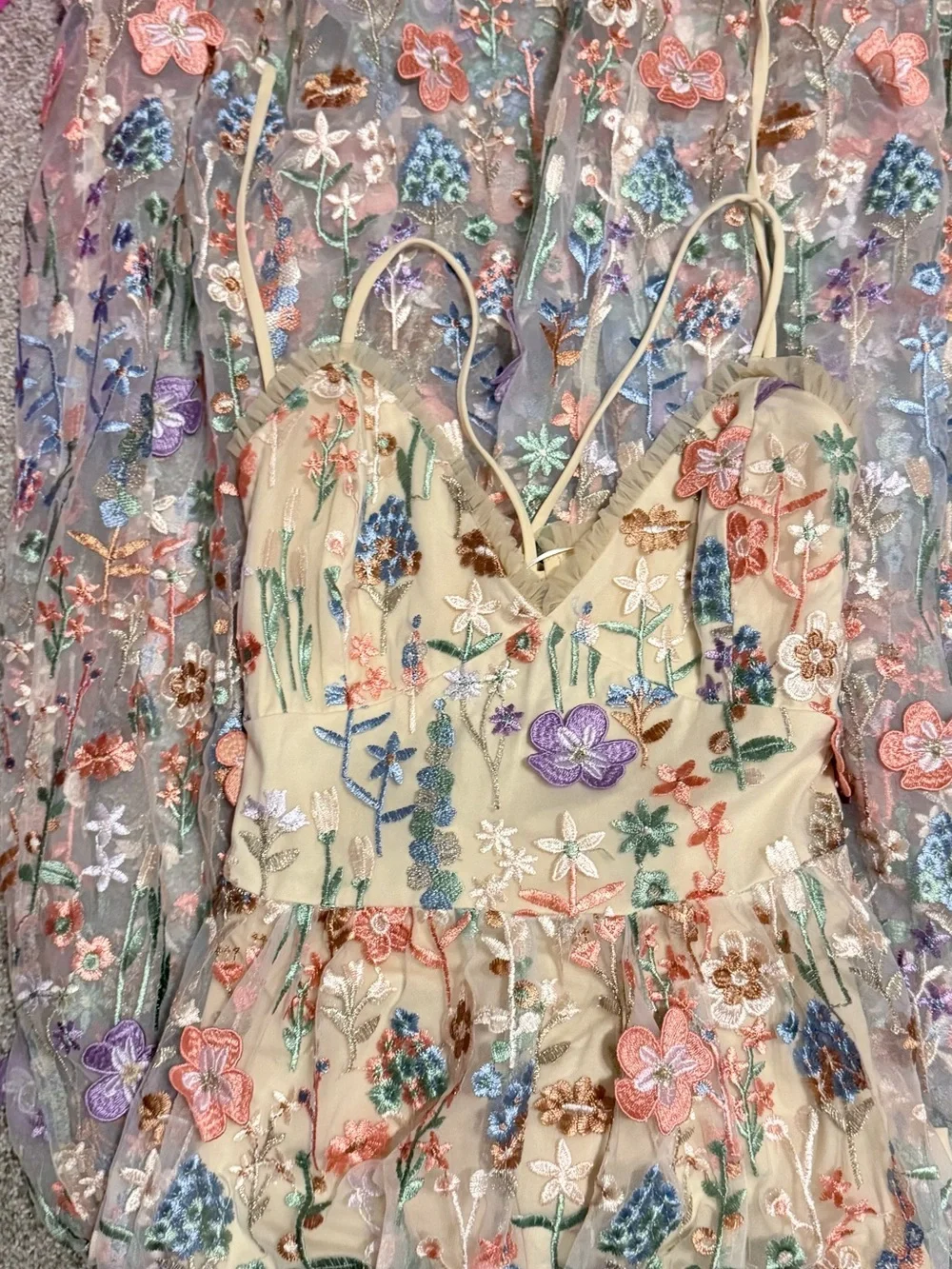 Mahryn Beige 3D Floral Embroidered Midi Bodysuit Dress - Picture 7 of 10
